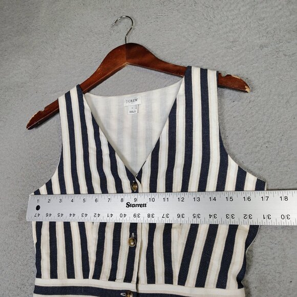 J.Crew Dress Women's 0 Cream Blue Striped Linen Blend Sleeveless Button-Front - Picture 8 of 9